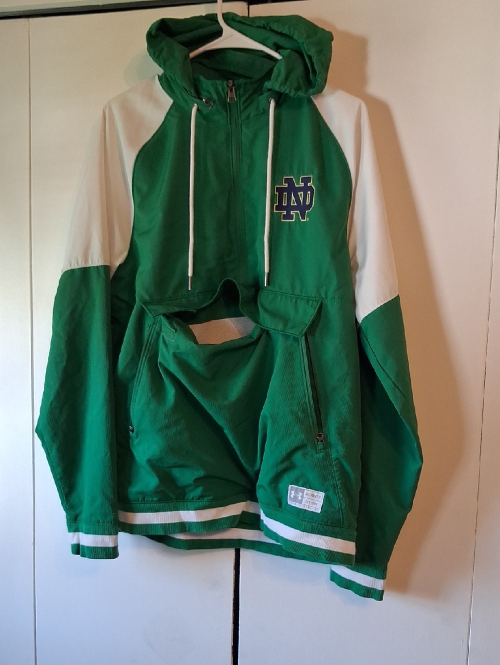 Under Armour Green and White Men Hoodie with ND Crest